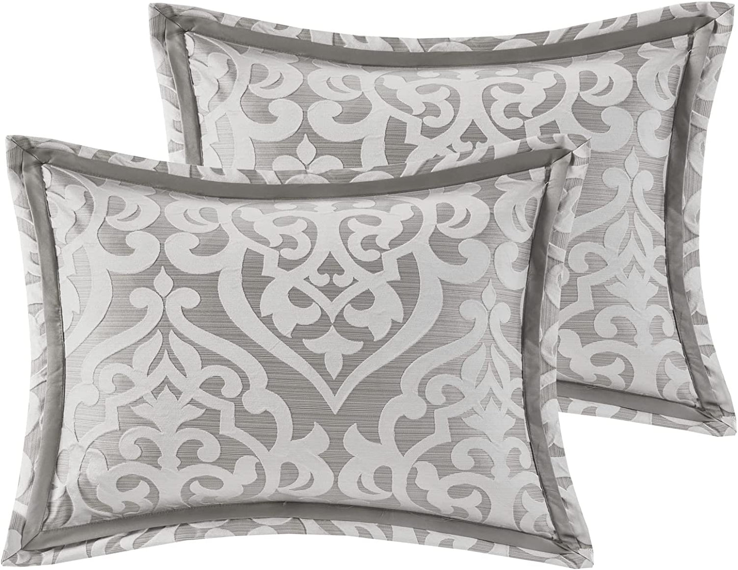 Tesla Cozy Comforter Set Jacquard Damask Medallion Design - All Season down Alternative Bedding, Shams, Bedskirt, Decorative Pillows, Queen (90 in X 90 In), Silver 6 Piece