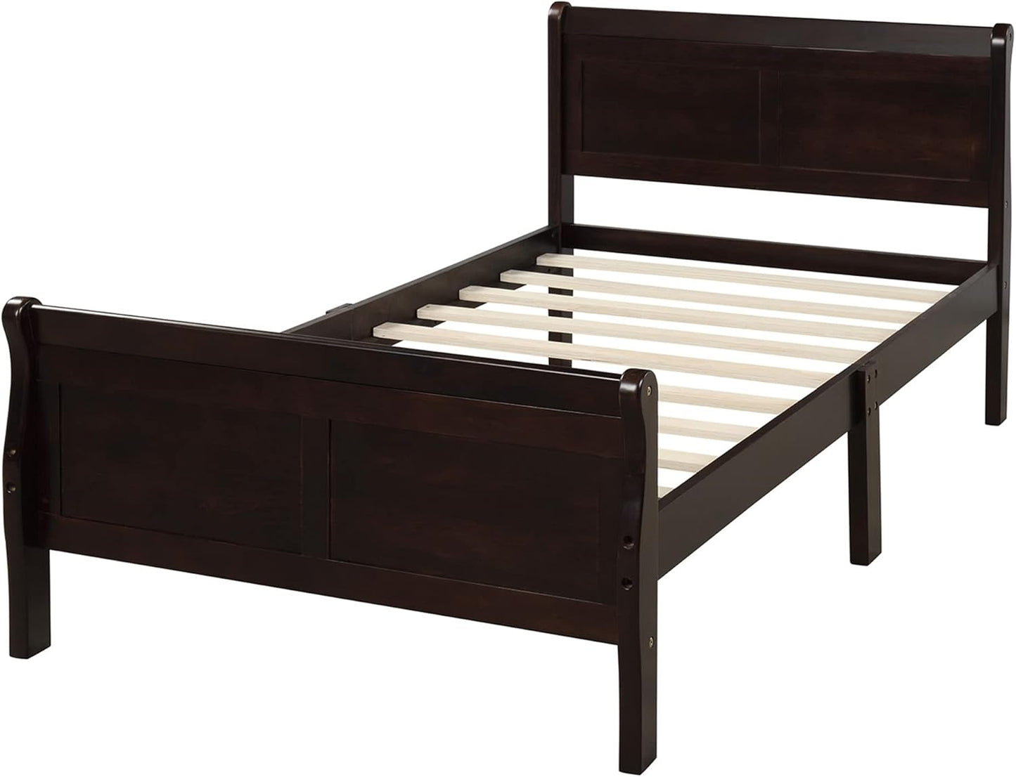 Twin Platform Bed, Rustic Simple Look Wood Bed Frame with Headboard and Footboard for Bedroom or Guest Room Furniture (Espresso)