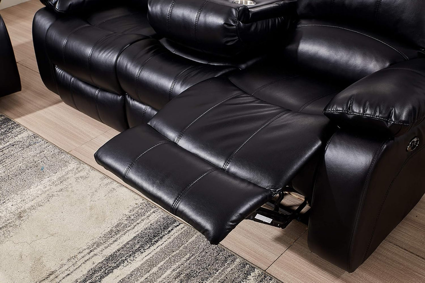 Power Reclining Bonded Leather Living Room Set (Black, Sofa+Loveseat+Chair)