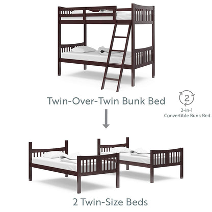 Caribou Bunk Bed Twin over Twin Bunk Bed (Espresso) - GREENGUARD Gold Certified, Twin Bunk Beds for Kids, Converts to 2 Individual Twin Beds, Bunk Beds for Kids