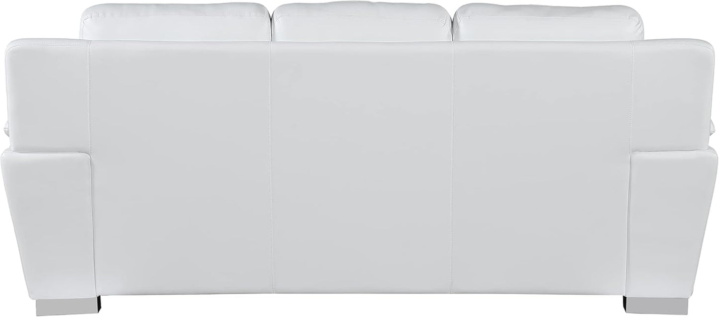 Binion Modern Leather 2 Piece Couch Set for Living Room with Padded Headrests, Stainless Steel Legs & Accent Chrome Trim, Loveseat, Sofa, White