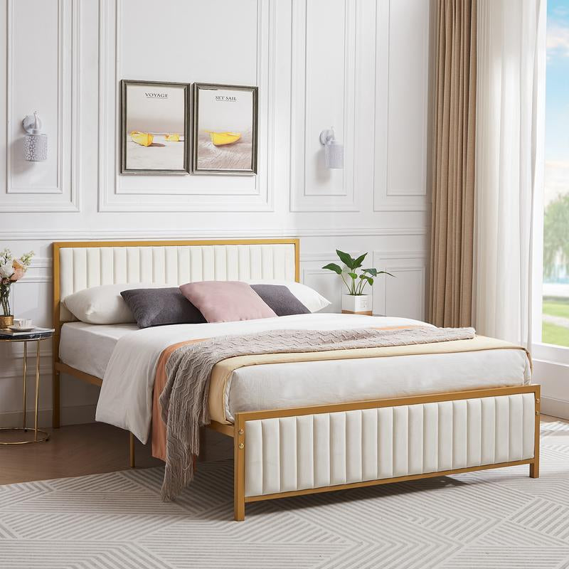 VECELO Upholstered Bed Frame Twin Queen Full Size Bed Frame with Tufted Leather Headboard & Footboard,No Box Spring Needed, Heavy Duty Strong Metal Steel Slats Platform Bedframe