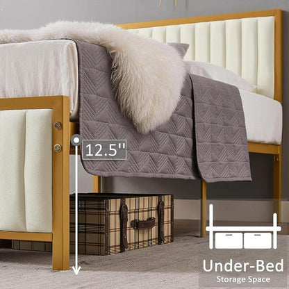 VECELO Upholstered Bed Frame Twin Queen Full Size Bed Frame with Tufted Leather Headboard & Footboard,No Box Spring Needed, Heavy Duty Strong Metal Steel Slats Platform Bedframe