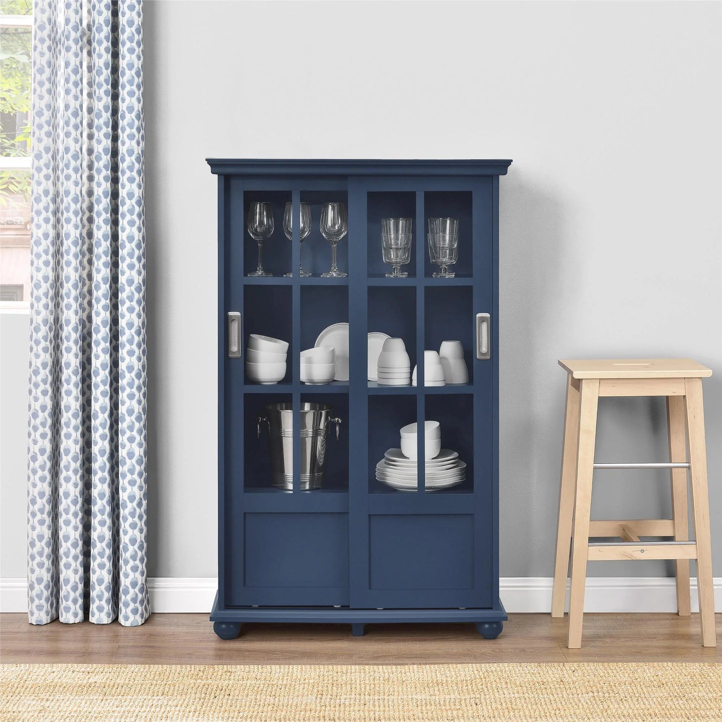 Aaron Lane Bookcase with Sliding Glass Doors, Multiple Colors - BLUE