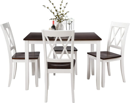 Dining Table Set, 5 Piece Kitchen Dining Table Set, Wooden Dining Table and Chair Set, Kitchen Dining Room Furniture (White+Cherry)