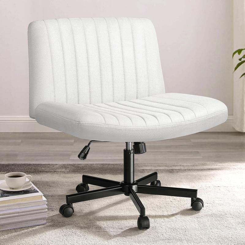 PUKAMI Criss Cross Chair with Wheels,Office Chair,Desk Chair,Computer Chair,Fabric Padded Armless Cross Legged Office Desk Chair for Home Office,Modern Swivel Height Adjustable Wide Seat Computer Task Vanity Chair