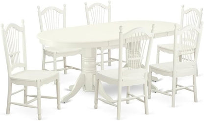 VADO7-LWH-W 7 Piece Modern Dining Table Set Consist of an Oval Wooden Table with Butterfly Leaf and 6 Dining Room Chairs, 40X76 Inch, Linen White