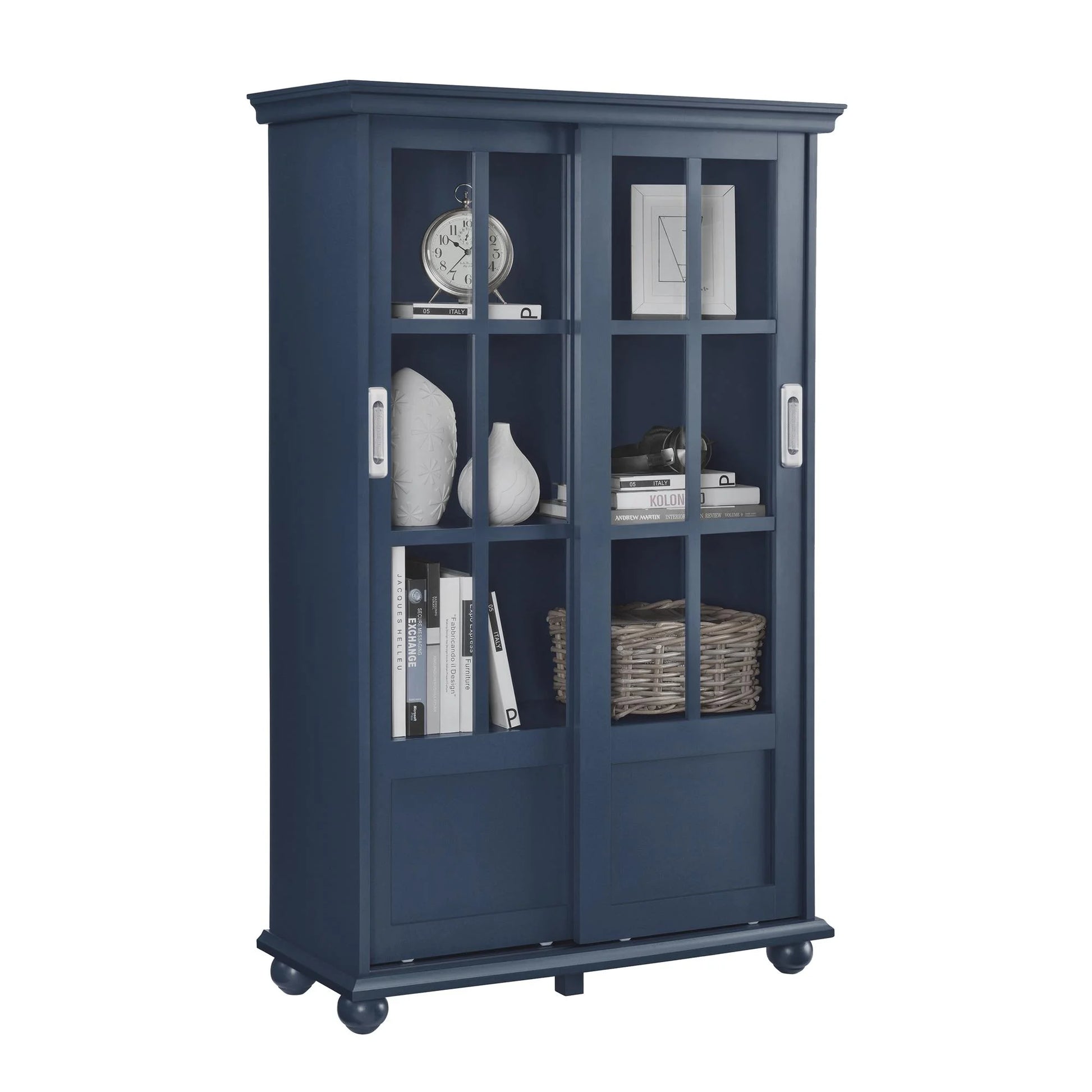 Aaron Lane Bookcase with Sliding Glass Doors, Multiple Colors - BLUE