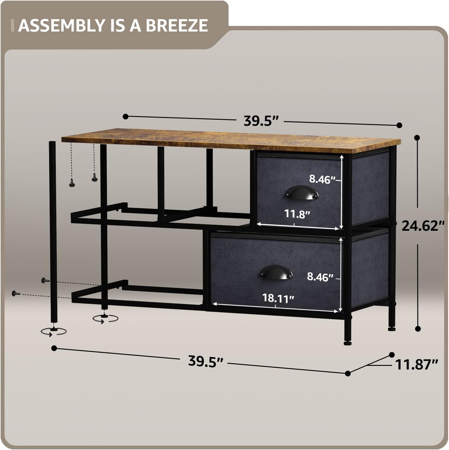 Dresser with 5 Drawers - Storage Chest Organizer Unit with Steel Frame, Wood Top, Easy Pull Fabric Bins - Long Wide TV Stand for Bedroom Furniture, Hallway, Closet & Office Organization