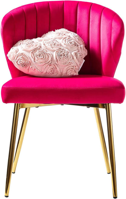 Modern Living Dining Room Chairs, Small Velvet Accent Chair with Golden Metal Legs, Upholstered Cute Tufted Back Side Chair for Kitchen Vanity Patio Beauty Room/Fuchsia