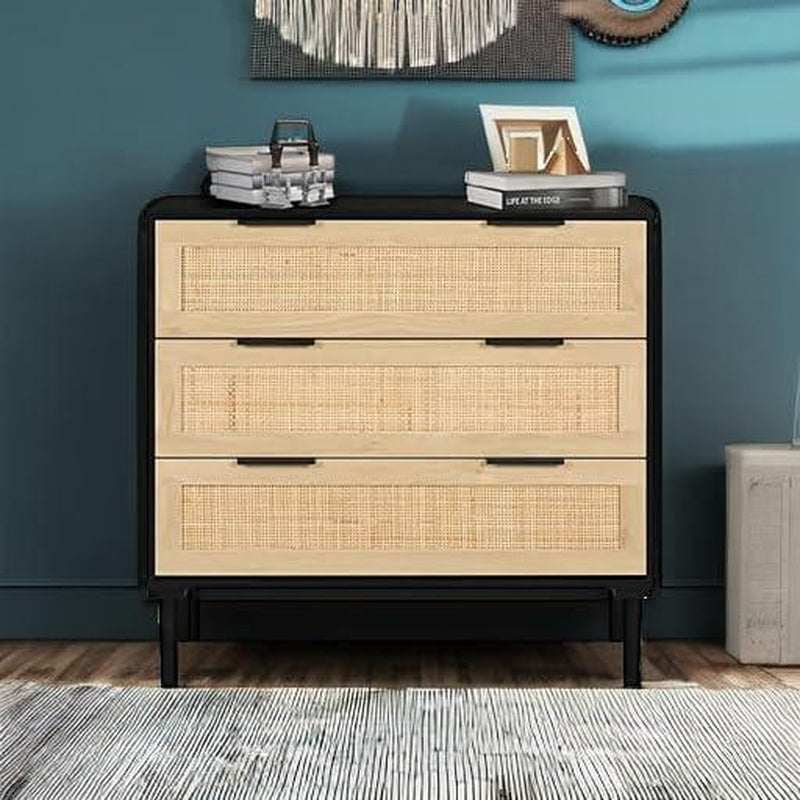 Rattan 3/6 Drawer Dresser，Closet Dressers Chest of Drawers，Nightstand with Storage Versatile Bedside Table，Storage Chest for Bedroom, Hallway, Living Room Tv Stand