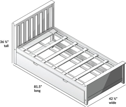 Twin Bed, Wood Bed Frame with Headboard for Kids with Trundle, Slatted, Grey