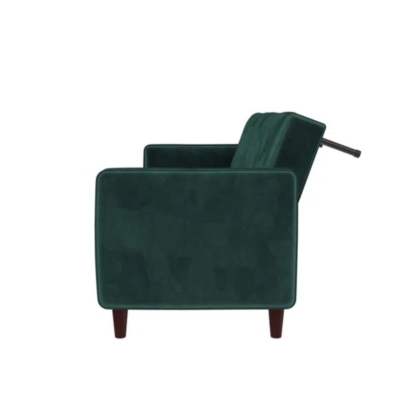 81.5” Velvet Square Arm Converitble Sofa, Brown-Toned Tapered Legs, Vertical Channel Tufting, Square Arms, Foam-Filled Cushions