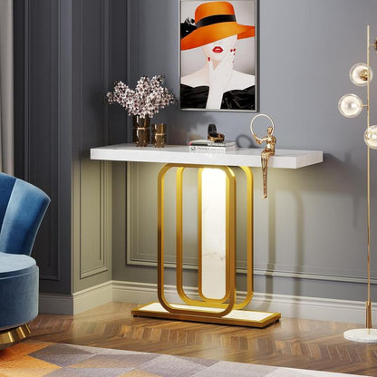 Tribesigns Modern Gold White Console Table with LED Lights