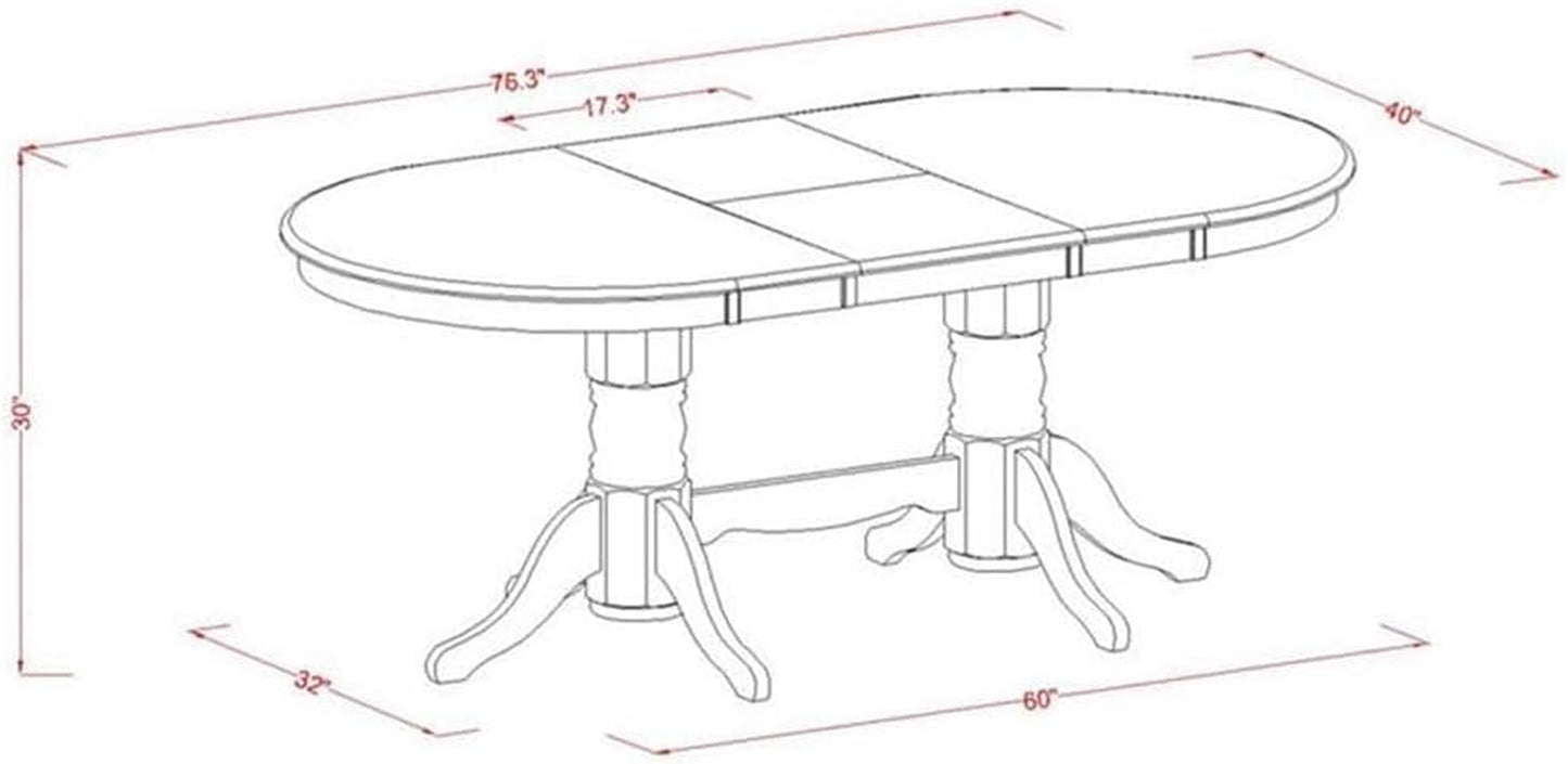 VADO7-LWH-W 7 Piece Modern Dining Table Set Consist of an Oval Wooden Table with Butterfly Leaf and 6 Dining Room Chairs, 40X76 Inch, Linen White