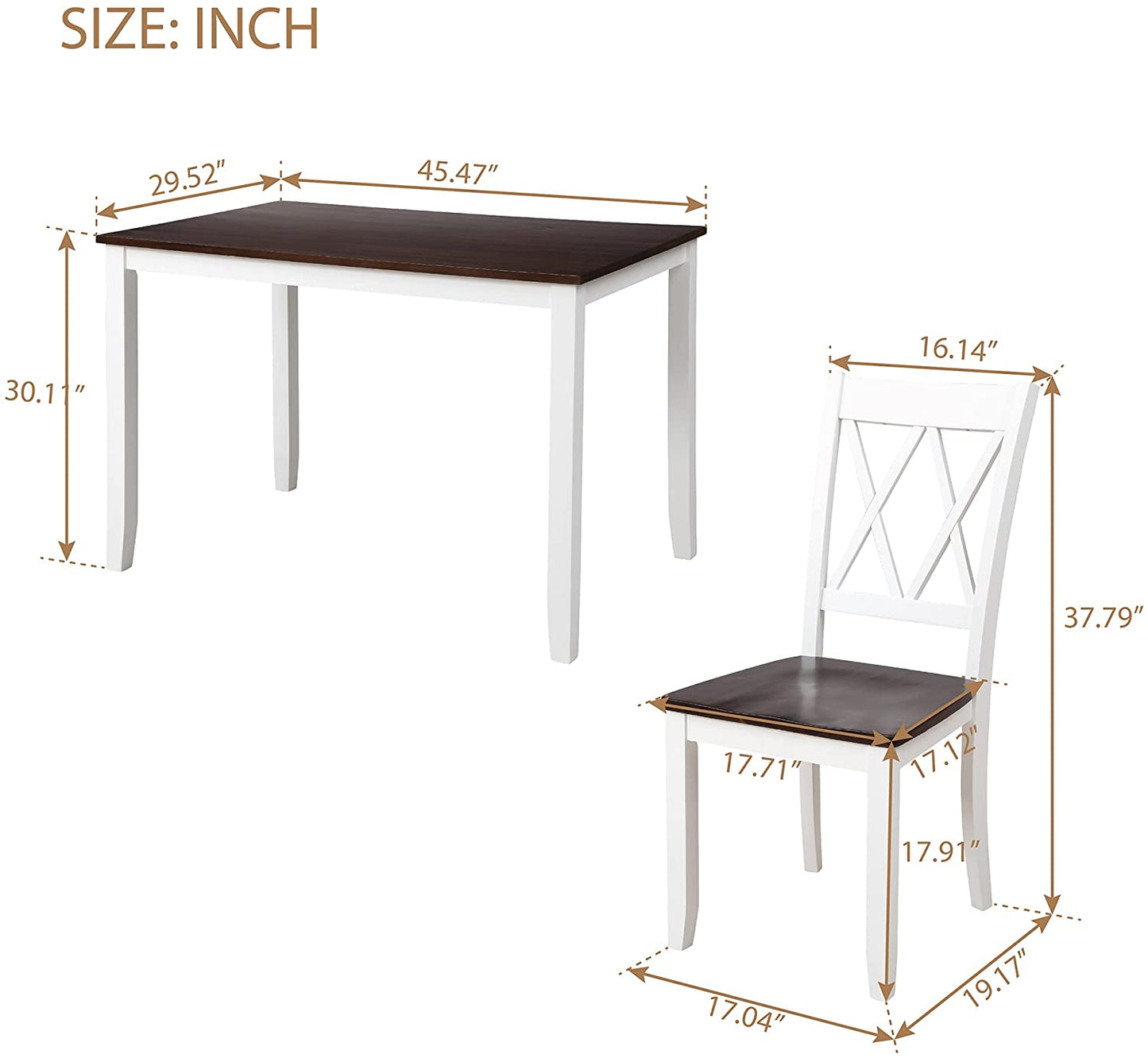 Dining Table Set, 5 Piece Kitchen Dining Table Set, Wooden Dining Table and Chair Set, Kitchen Dining Room Furniture (White+Cherry)