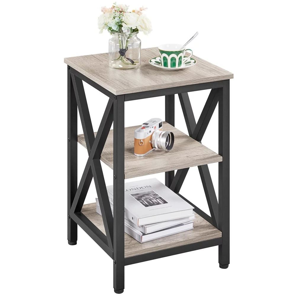 3 Tier X Frame Side Table for Living Room, Gray