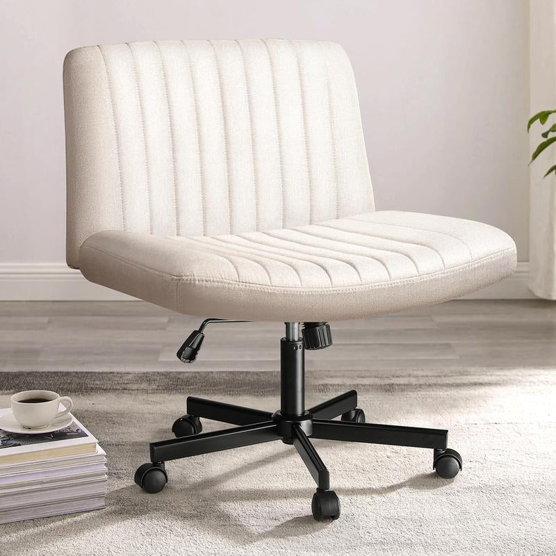 PUKAMI Criss Cross Chair with Wheels,Office Chair,Desk Chair,Computer Chair,Fabric Padded Armless Cross Legged Office Desk Chair for Home Office,Modern Swivel Height Adjustable Wide Seat Computer Task Vanity Chair