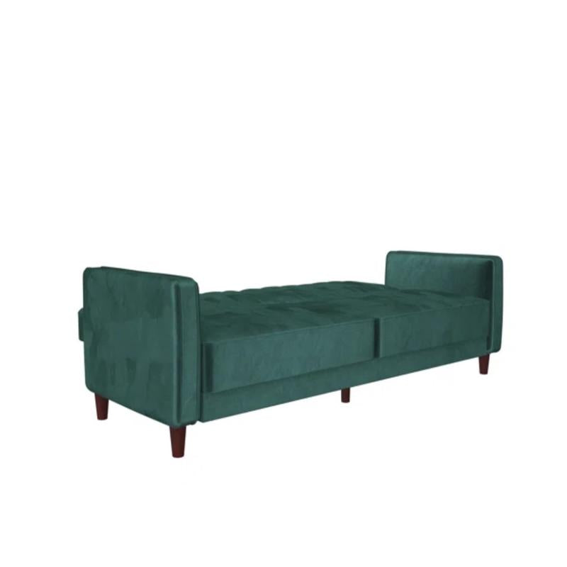 81.5” Velvet Square Arm Converitble Sofa, Brown-Toned Tapered Legs, Vertical Channel Tufting, Square Arms, Foam-Filled Cushions