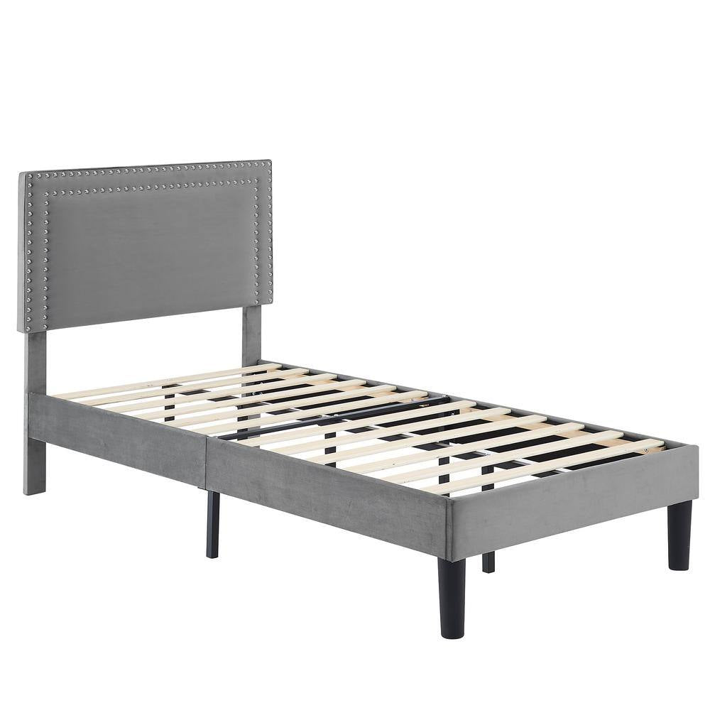 Upholstered Bed with Adjustable Headboard, No Box Spring Needed Platform Bed Frame, Bed Frame Gray Twin Bed