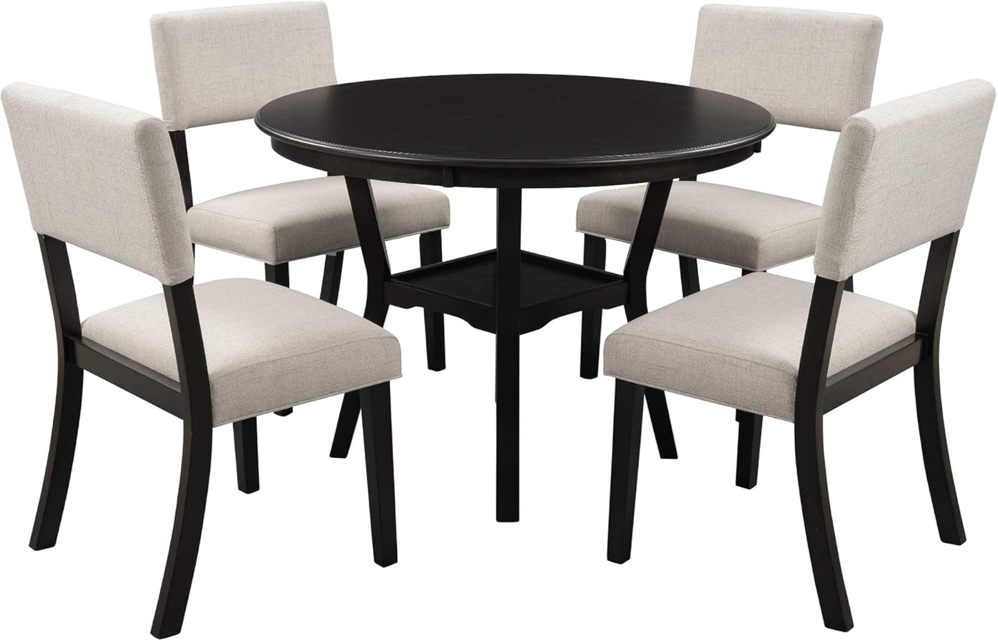 5-Piece Dining Set, round Bottom Shelf, 4 Upholstered Chairs, Ideal for Kitchen, Dinning Room and Bar Table, Espresso, Beige