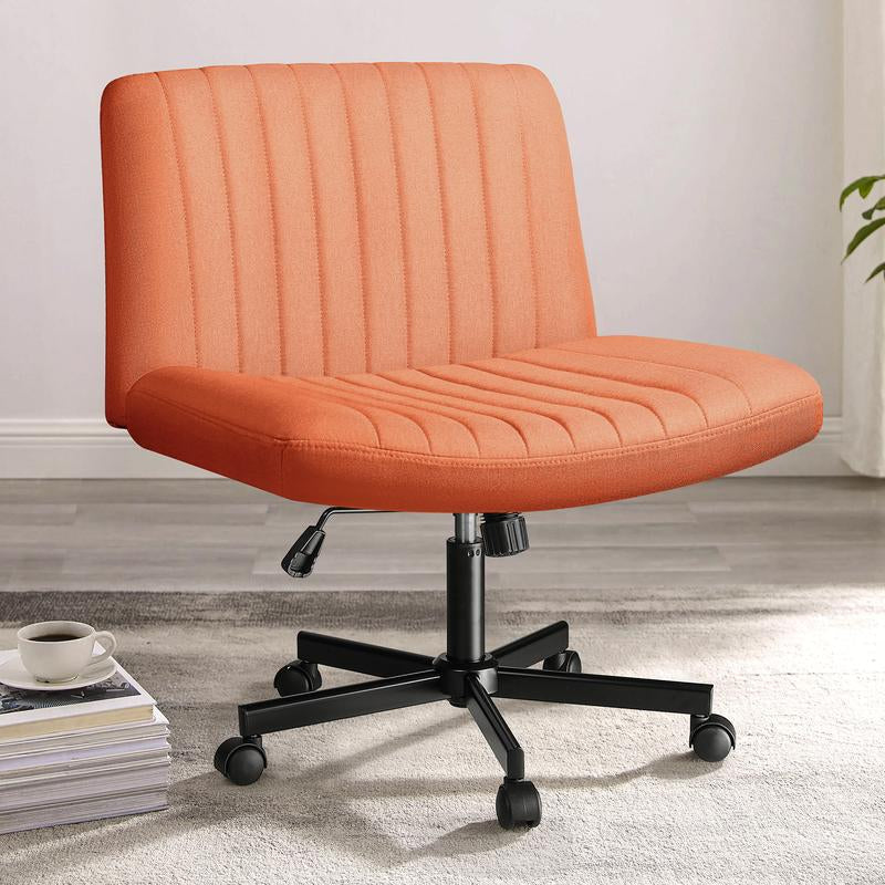 PUKAMI Criss Cross Chair with Wheels,Office Chair,Desk Chair,Computer Chair,Fabric Padded Armless Cross Legged Office Desk Chair for Home Office,Modern Swivel Height Adjustable Wide Seat Computer Task Vanity Chair