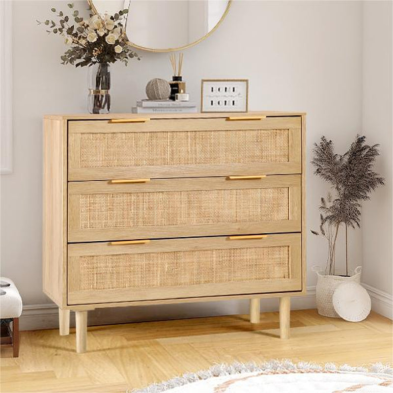 Rattan 3/6 Drawer Dresser，Closet Dressers Chest of Drawers，Nightstand with Storage Versatile Bedside Table，Storage Chest for Bedroom, Hallway, Living Room Tv Stand