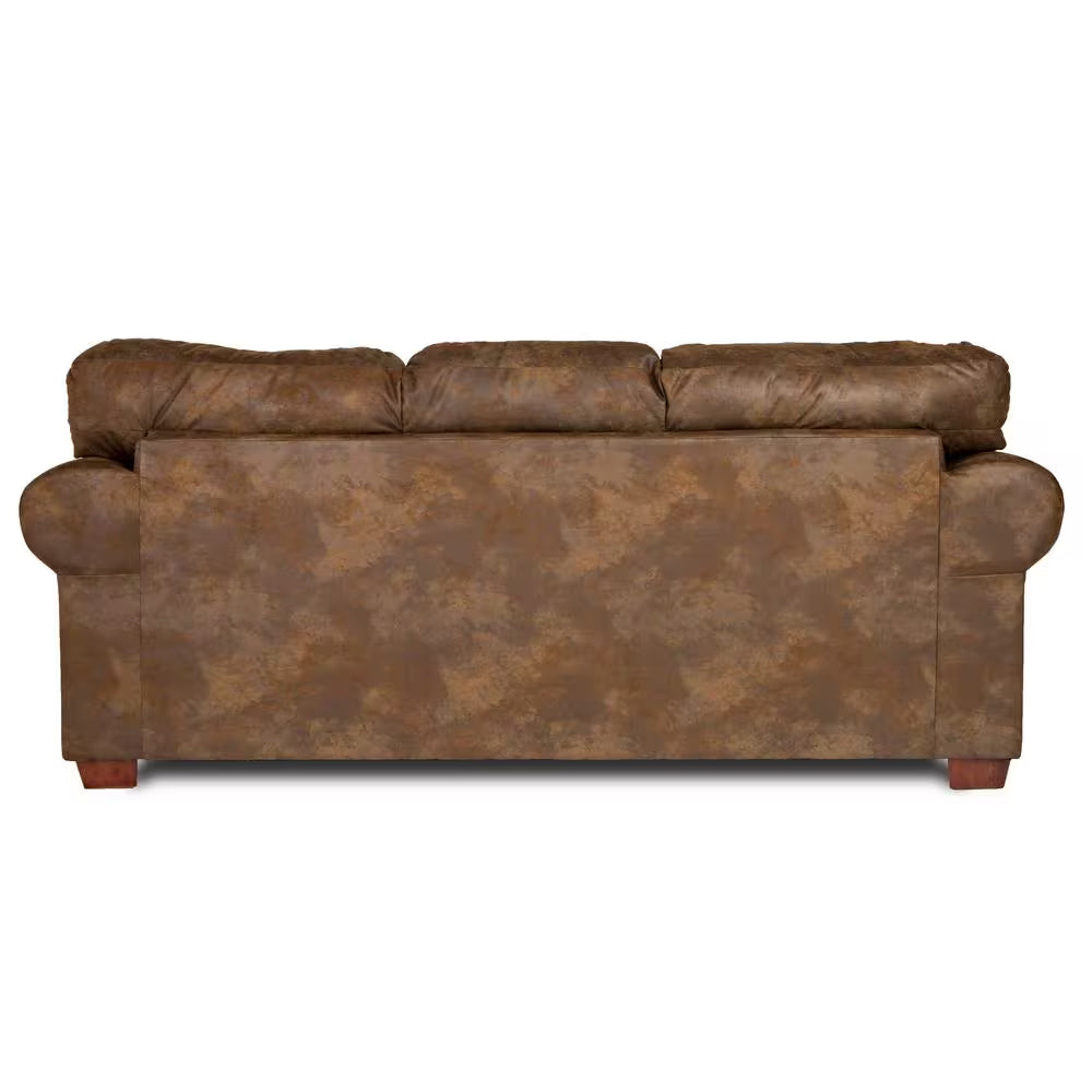 Sierra Lodge 88 In. Brown/Red Pattern Microfiber 4-Seater English Rolled Arm Sofa with Nailheads