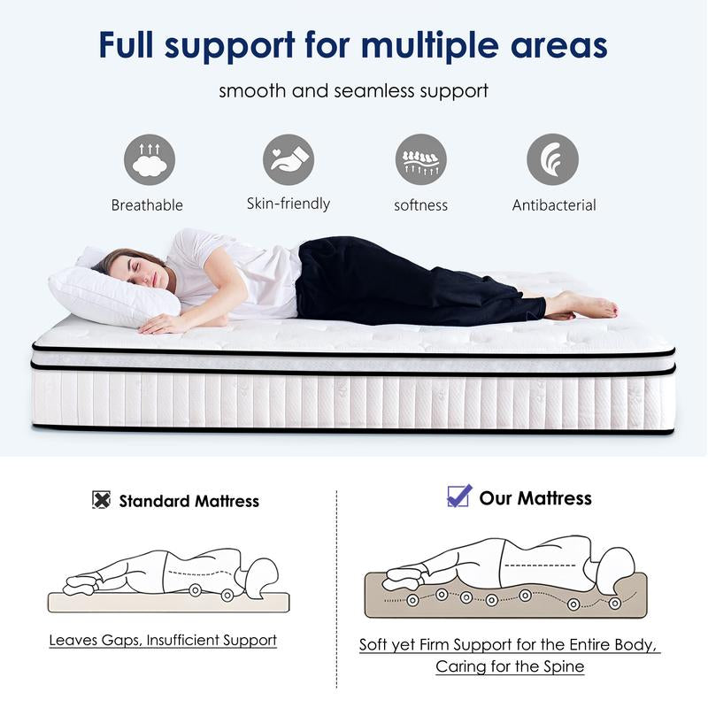 10-12 Inch Hybrid Mattresses in a Box - Medium Firm, Pressure Relief, Strong Edge Support