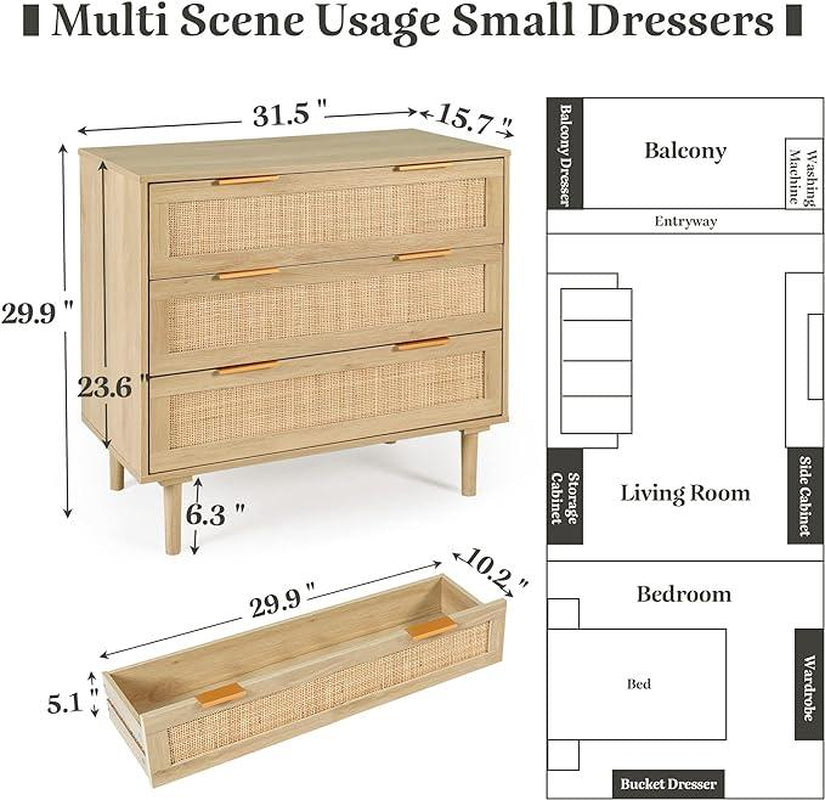 Rattan 3/6 Drawer Dresser，Closet Dressers Chest of Drawers，Nightstand with Storage Versatile Bedside Table，Storage Chest for Bedroom, Hallway, Living Room Tv Stand