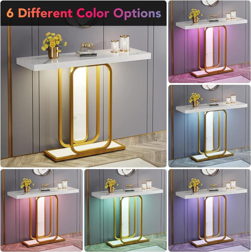 Tribesigns Modern Gold White Console Table with LED Lights