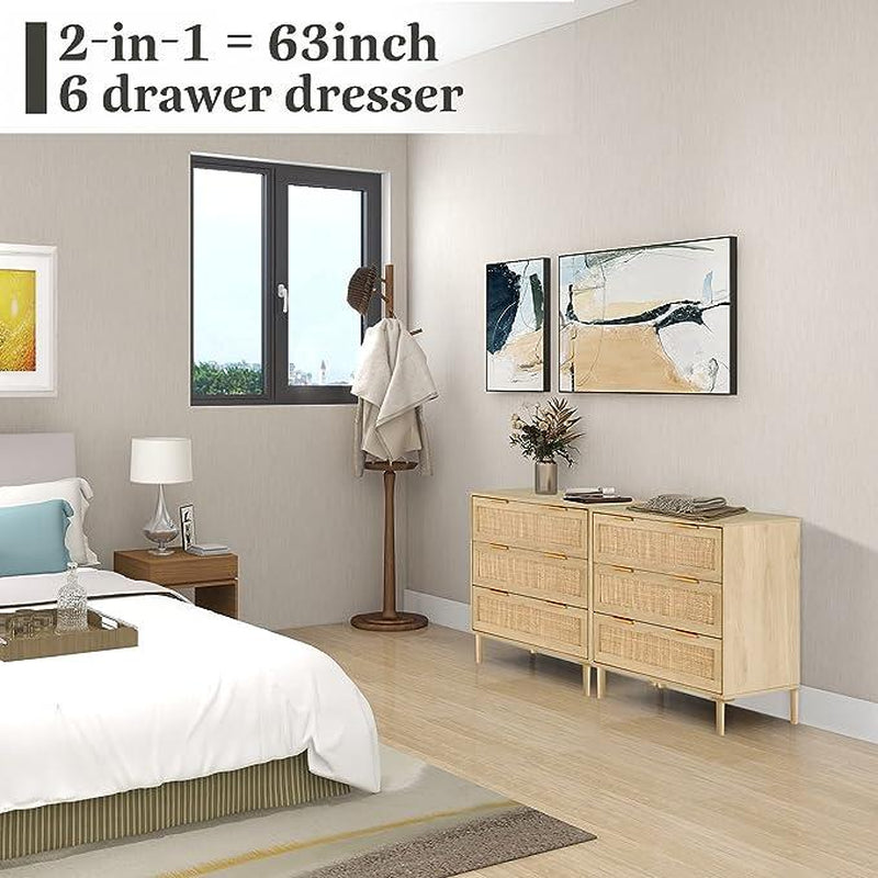 Rattan 3/6 Drawer Dresser，Closet Dressers Chest of Drawers，Nightstand with Storage Versatile Bedside Table，Storage Chest for Bedroom, Hallway, Living Room Tv Stand