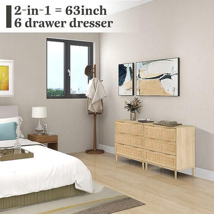 Rattan 3/6 Drawer Dresser，Closet Dressers Chest of Drawers，Nightstand with Storage Versatile Bedside Table，Storage Chest for Bedroom, Hallway, Living Room Tv Stand