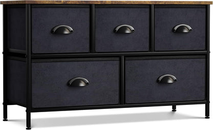 Dresser with 5 Drawers - Storage Chest Organizer Unit with Steel Frame, Wood Top, Easy Pull Fabric Bins - Long Wide TV Stand for Bedroom Furniture, Hallway, Closet & Office Organization