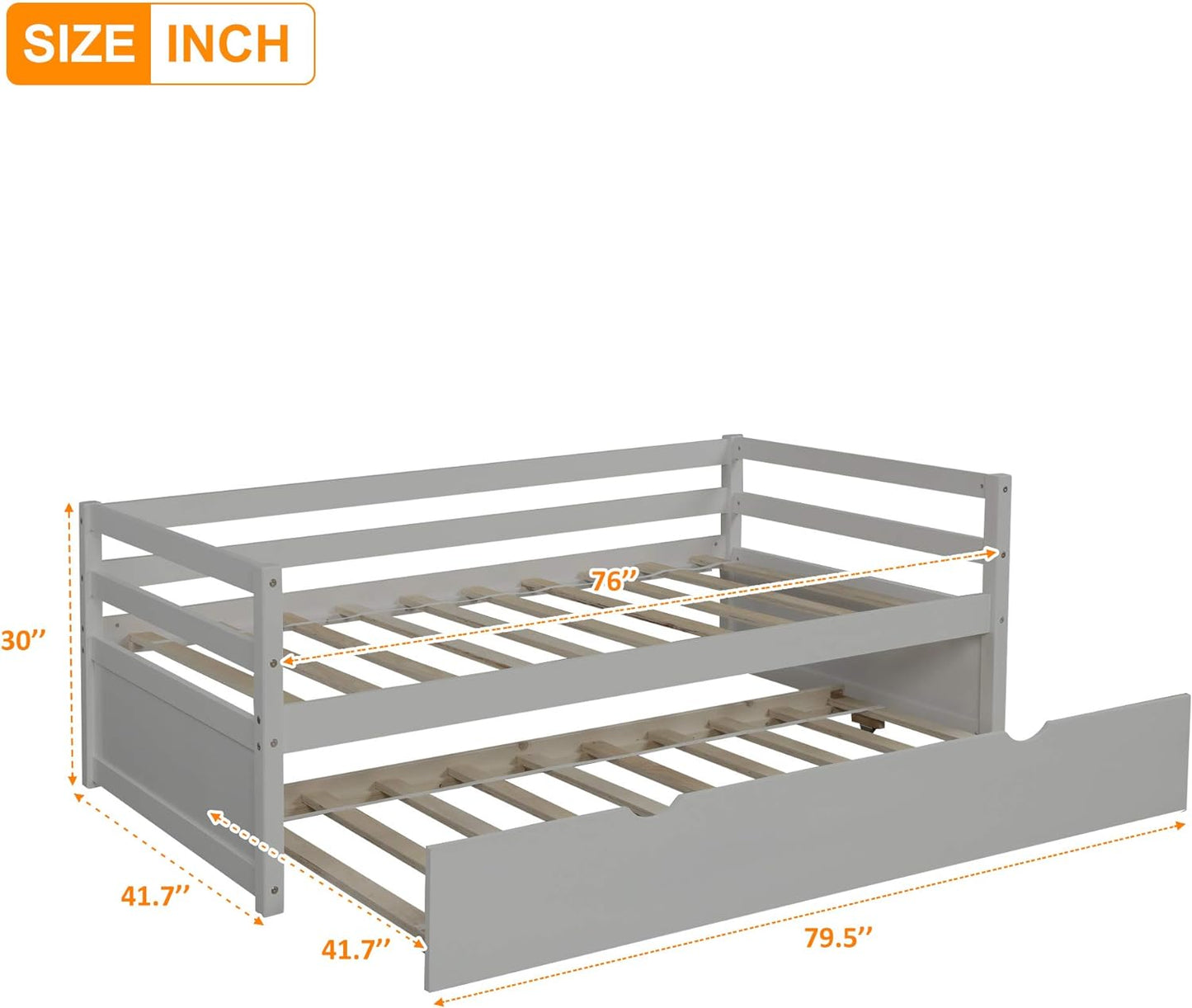 Twin Size Daybed with Trundle Bed Frame Set Wood Daybed for Living Room, Guest Room, Bedroom