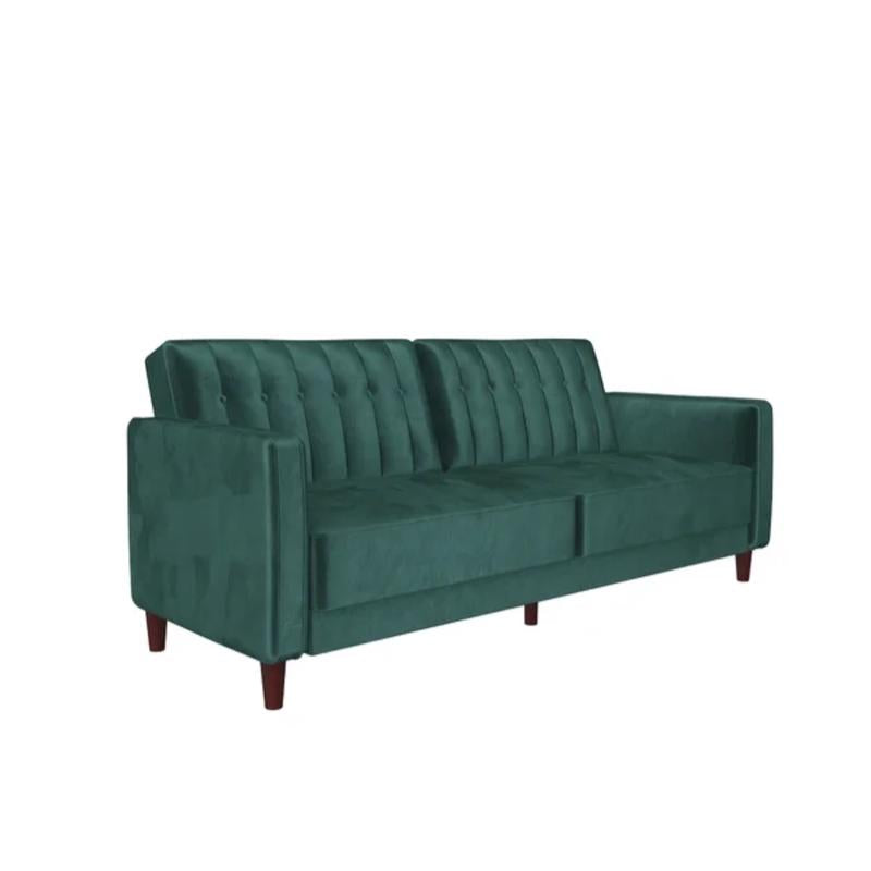 81.5” Velvet Square Arm Converitble Sofa, Brown-Toned Tapered Legs, Vertical Channel Tufting, Square Arms, Foam-Filled Cushions