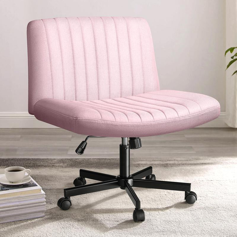 PUKAMI Criss Cross Chair with Wheels,Office Chair,Desk Chair,Computer Chair,Fabric Padded Armless Cross Legged Office Desk Chair for Home Office,Modern Swivel Height Adjustable Wide Seat Computer Task Vanity Chair