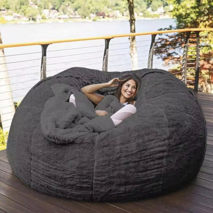 7-Foot Bean Bag Chair with Furry Fur Cover Machine Washable Big Size Sofa and Giant Lounger Furniture