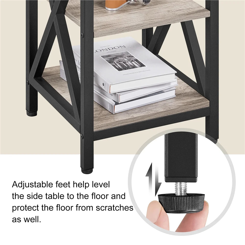 3 Tier X Frame Side Table for Living Room, Gray