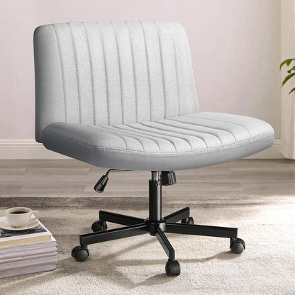 PUKAMI Criss Cross Chair with Wheels,Office Chair,Desk Chair,Computer Chair,Fabric Padded Armless Cross Legged Office Desk Chair for Home Office,Modern Swivel Height Adjustable Wide Seat Computer Task Vanity Chair