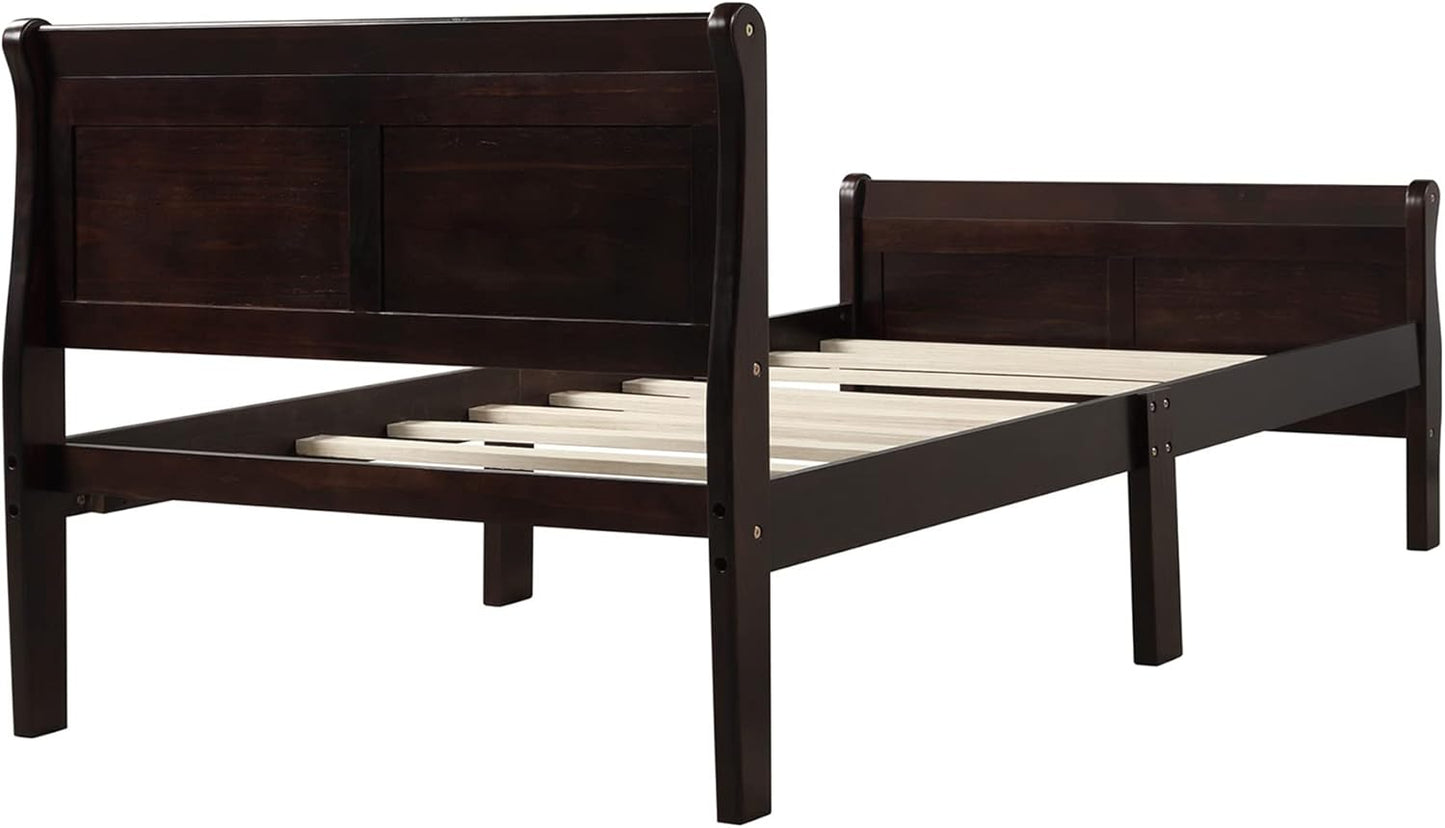 Twin Platform Bed, Rustic Simple Look Wood Bed Frame with Headboard and Footboard for Bedroom or Guest Room Furniture (Espresso)