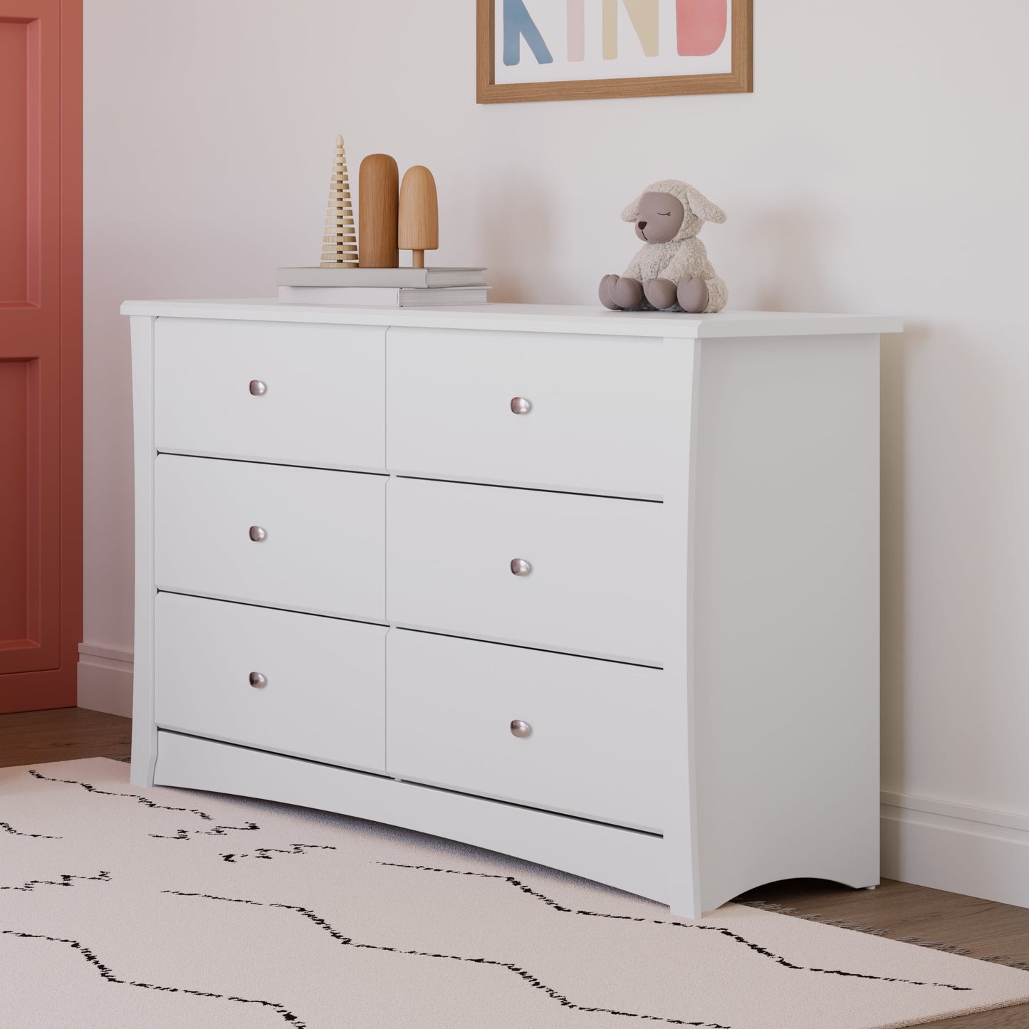 Crescent 6 Drawer Nursery Double Dresser, White