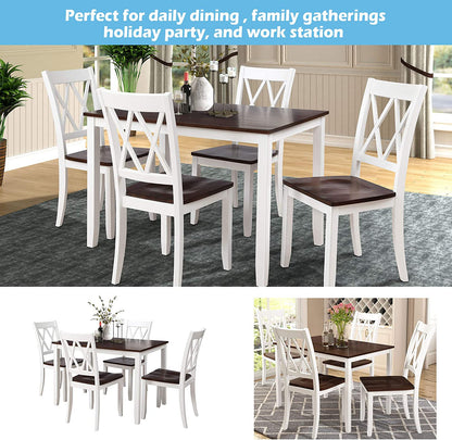 Dining Table Set, 5 Piece Kitchen Dining Table Set, Wooden Dining Table and Chair Set, Kitchen Dining Room Furniture (White+Cherry)