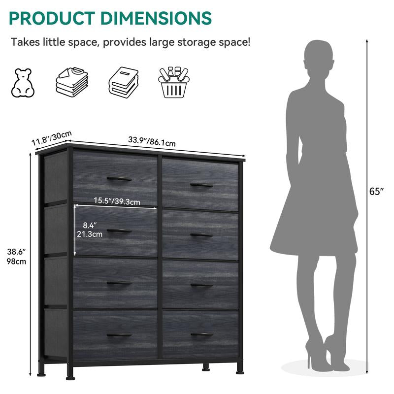 YITAHOME 8 Drawer Dresser for Bedroom, Fabric Tall Dressers & Chests of Drawers, Black Dresser for Storage ,Organizer Unit Storage Tower for Bedroom, Living Room,Hallway & Closets,Bedroom Furniture,Girls,Storage Bin Cabinet,Storage Shelf