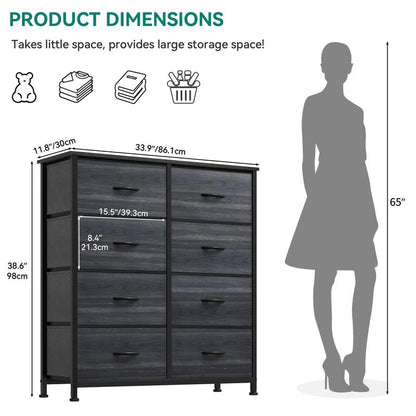 YITAHOME 8 Drawer Dresser for Bedroom, Fabric Tall Dressers & Chests of Drawers, Black Dresser for Storage ,Organizer Unit Storage Tower for Bedroom, Living Room,Hallway & Closets,Bedroom Furniture,Girls,Storage Bin Cabinet,Storage Shelf