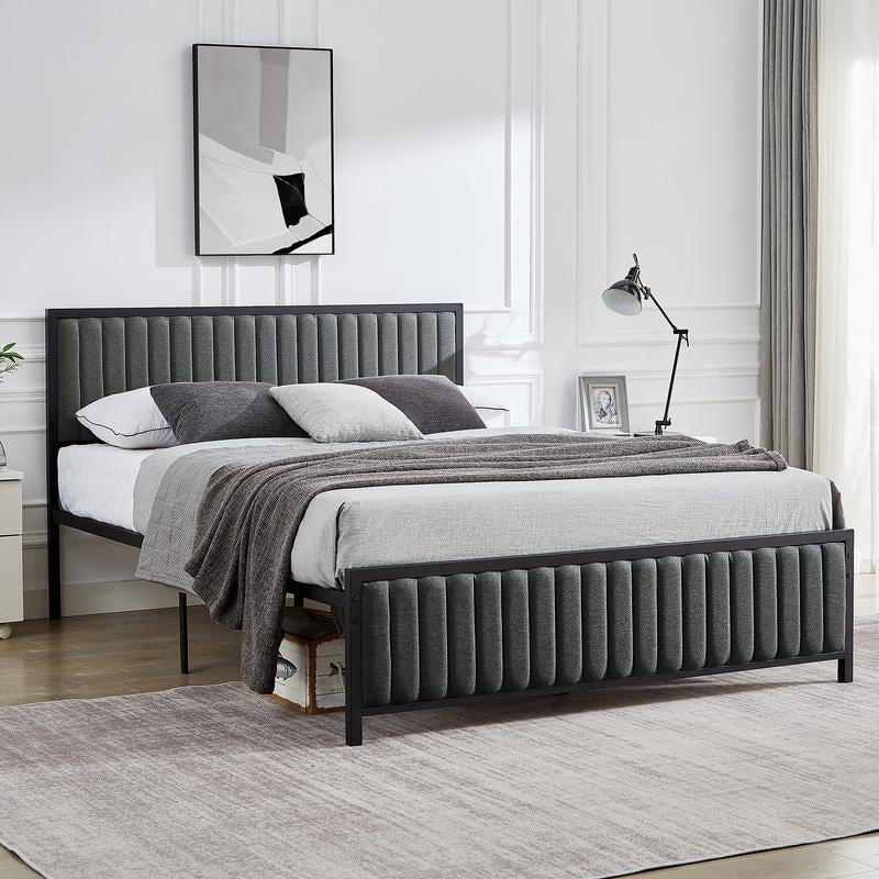 VECELO Upholstered Bed Frame Twin Queen Full Size Bed Frame with Tufted Leather Headboard & Footboard,No Box Spring Needed, Heavy Duty Strong Metal Steel Slats Platform Bedframe