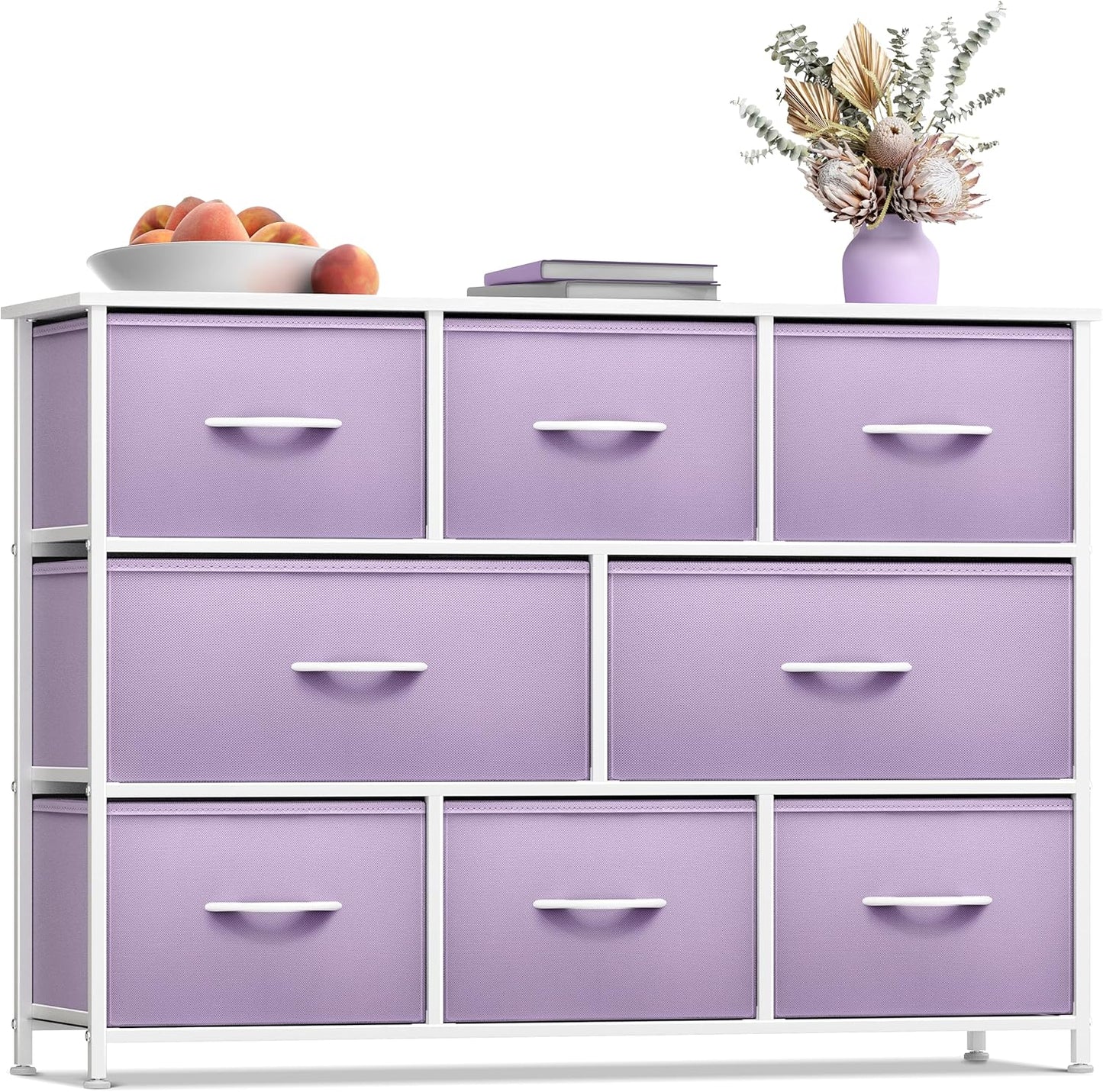 Kids Dresser with 8 Drawers - Chest Organizer Unit with Steel Frame Wood Top & Handle, Fabric Bins for Clothes - Wide Furniture for Bedroom Hallway Kids Room Nursery & Closet