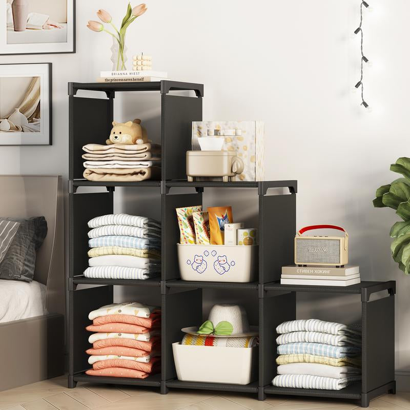 Closet Organizers and Storage 6 Cube Storage Organizer Portable Closet Shelves Cabinet for Bedroom Living Room Office Black (47.6L X 11.8W X 49.2H) Lightweight Metal Rack