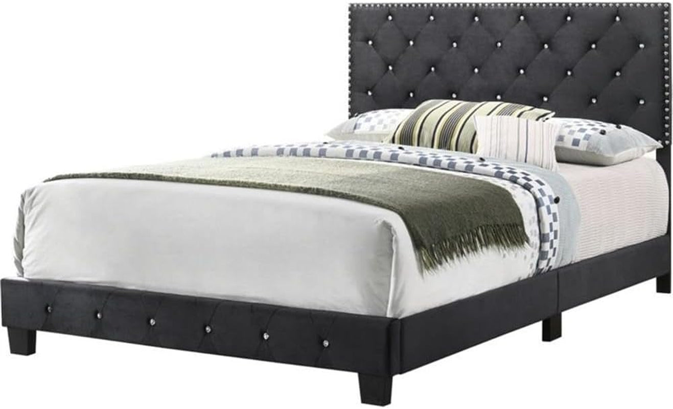 Suffolk Velvet Upholstered Queen Bed in Black