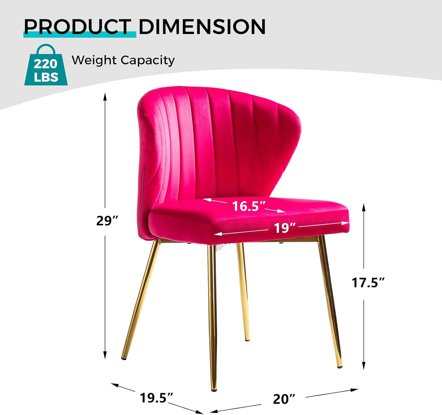 Modern Living Dining Room Chairs, Small Velvet Accent Chair with Golden Metal Legs, Upholstered Cute Tufted Back Side Chair for Kitchen Vanity Patio Beauty Room/Fuchsia